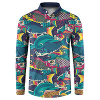 Japan Koinobori Button Sweatshirt Japanese Koi Flag Waves Pattern
