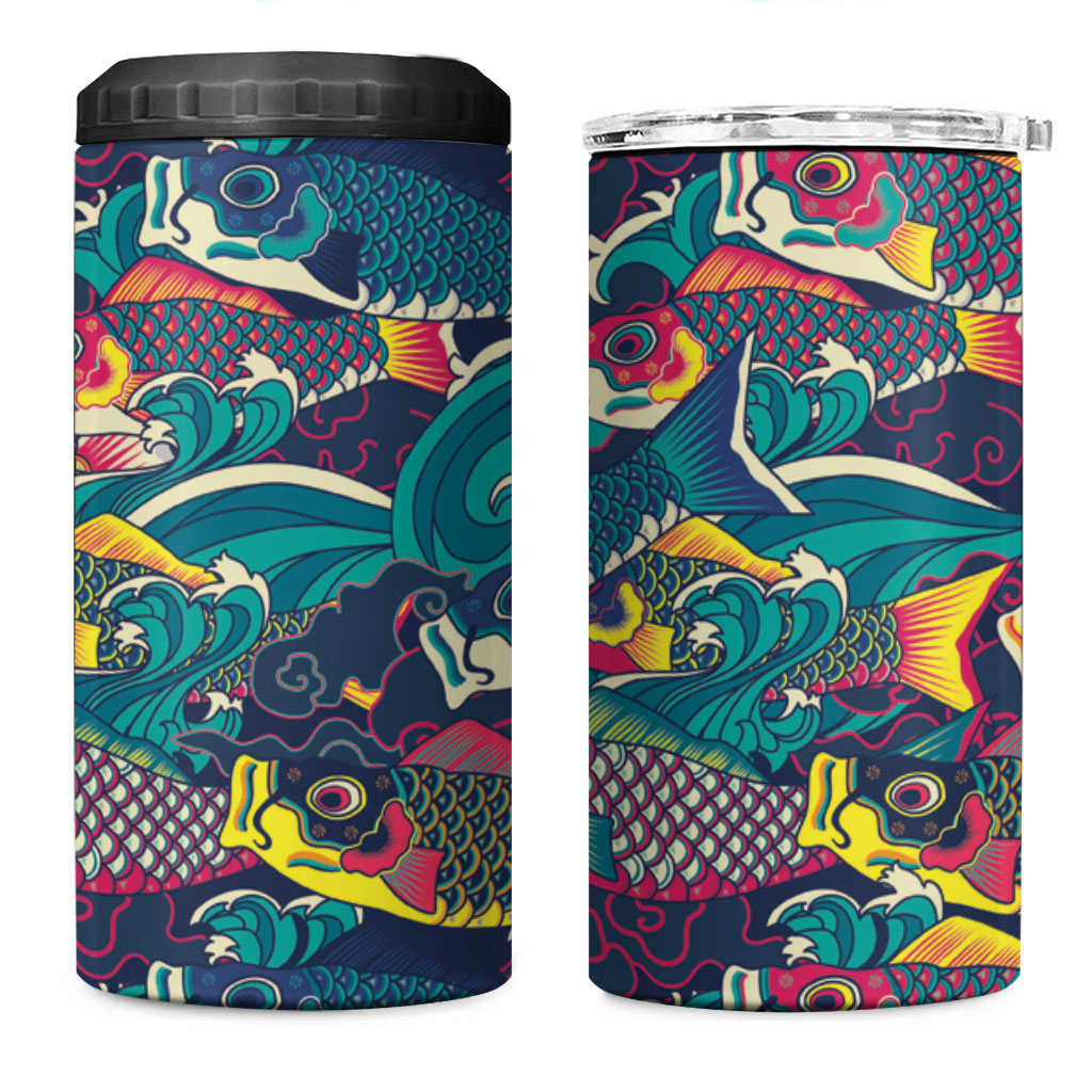 Japan Koinobori 4 in 1 Can Cooler Tumbler Japanese Koi Flag Waves Pattern