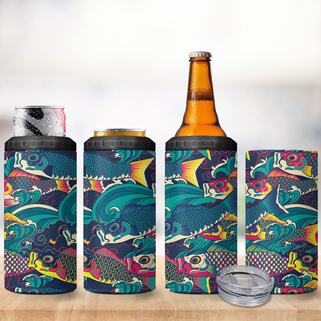 Japan Koinobori 4 in 1 Can Cooler Tumbler Japanese Koi Flag Waves Pattern