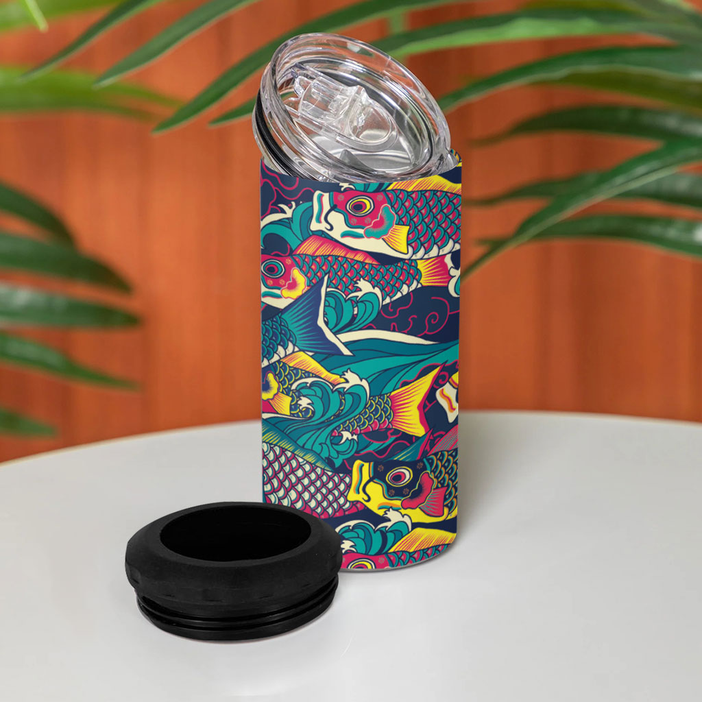Japan Koinobori 4 in 1 Can Cooler Tumbler Japanese Koi Flag Waves Pattern