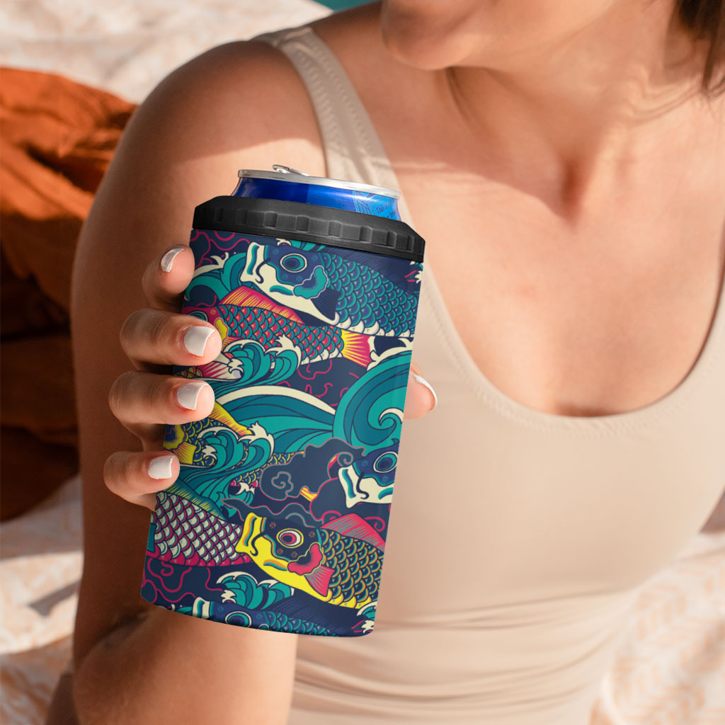 Japan Koinobori 4 in 1 Can Cooler Tumbler Japanese Koi Flag Waves Pattern