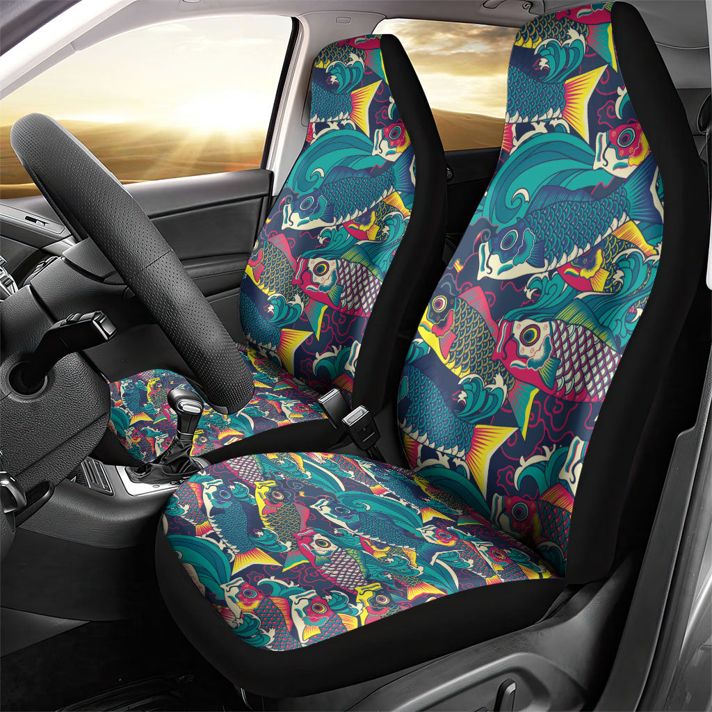 Japan Koinobori Car Seat Cover Japanese Koi Flag Waves Pattern