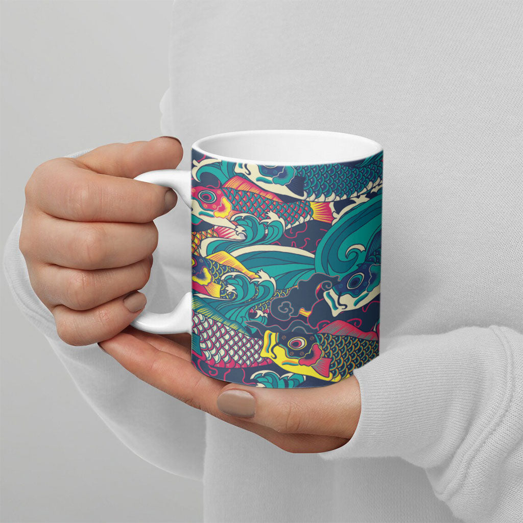 Japan Koinobori Ceramic Mug Japanese Koi Flag Waves Pattern
