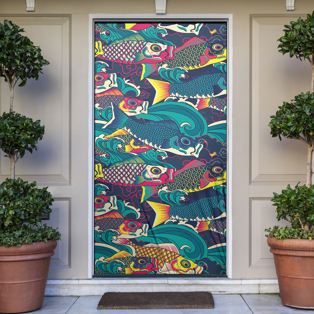 Japan Koinobori Door Cover Japanese Koi Flag Waves Pattern