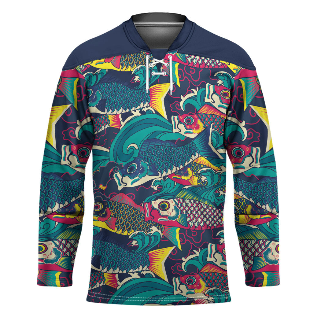 Japan Koinobori Hockey Jersey Japanese Koi Flag Waves Pattern