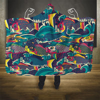 Japan Koinobori Hooded Blanket Japanese Koi Flag Waves Pattern