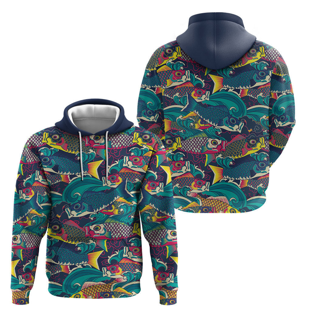 Japan Koinobori Hoodie Japanese Koi Flag Waves Pattern