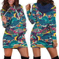 Japan Koinobori Hoodie Dress Japanese Koi Flag Waves Pattern