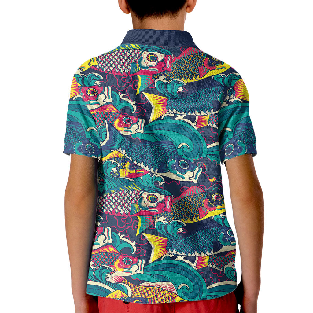 Japan Koinobori Kid Polo Shirt Japanese Koi Flag Waves Pattern