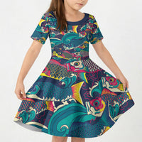 Japan Koinobori Kid Short Sleeve Dress Japanese Koi Flag Waves Pattern