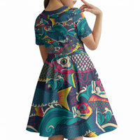 Japan Koinobori Kid Short Sleeve Dress Japanese Koi Flag Waves Pattern