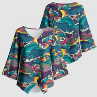 Japan Koinobori Kimono Sleeve Blouse Japanese Koi Flag Waves Pattern