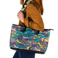 Japan Koinobori Leather Tote Bag Japanese Koi Flag Waves Pattern