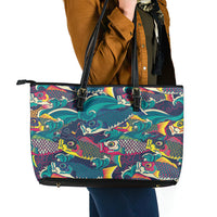 Japan Koinobori Leather Tote Bag Japanese Koi Flag Waves Pattern