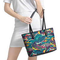 Japan Koinobori Leather Tote Bag Japanese Koi Flag Waves Pattern