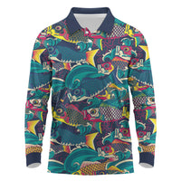 Japan Koinobori Long Sleeve Polo Shirt Japanese Koi Flag Waves Pattern