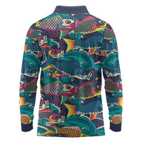 Japan Koinobori Long Sleeve Polo Shirt Japanese Koi Flag Waves Pattern