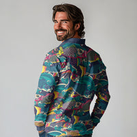 Japan Koinobori Long Sleeve Polo Shirt Japanese Koi Flag Waves Pattern