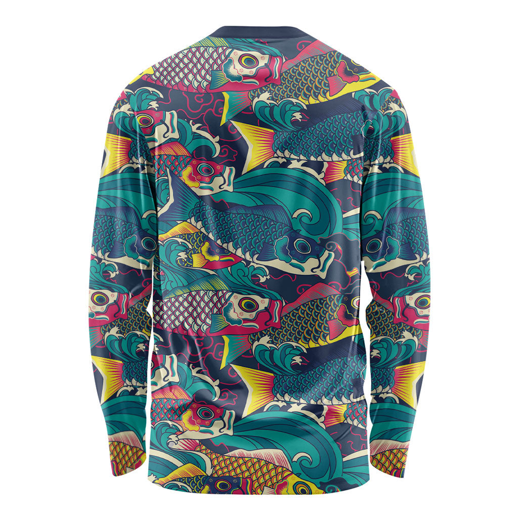 Japan Koinobori Long Sleeve Shirt Japanese Koi Flag Waves Pattern