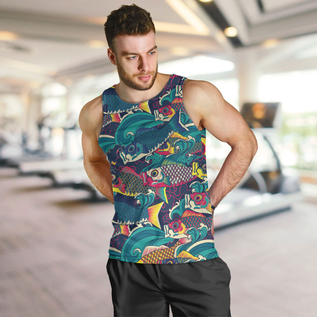 Japan Koinobori Men Tank Top Japanese Koi Flag Waves Pattern