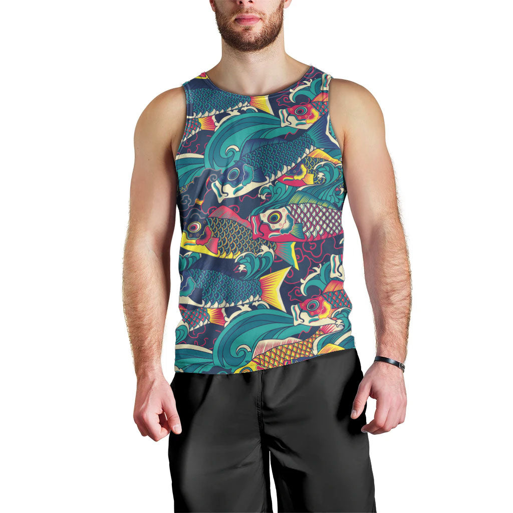 Japan Koinobori Men Tank Top Japanese Koi Flag Waves Pattern