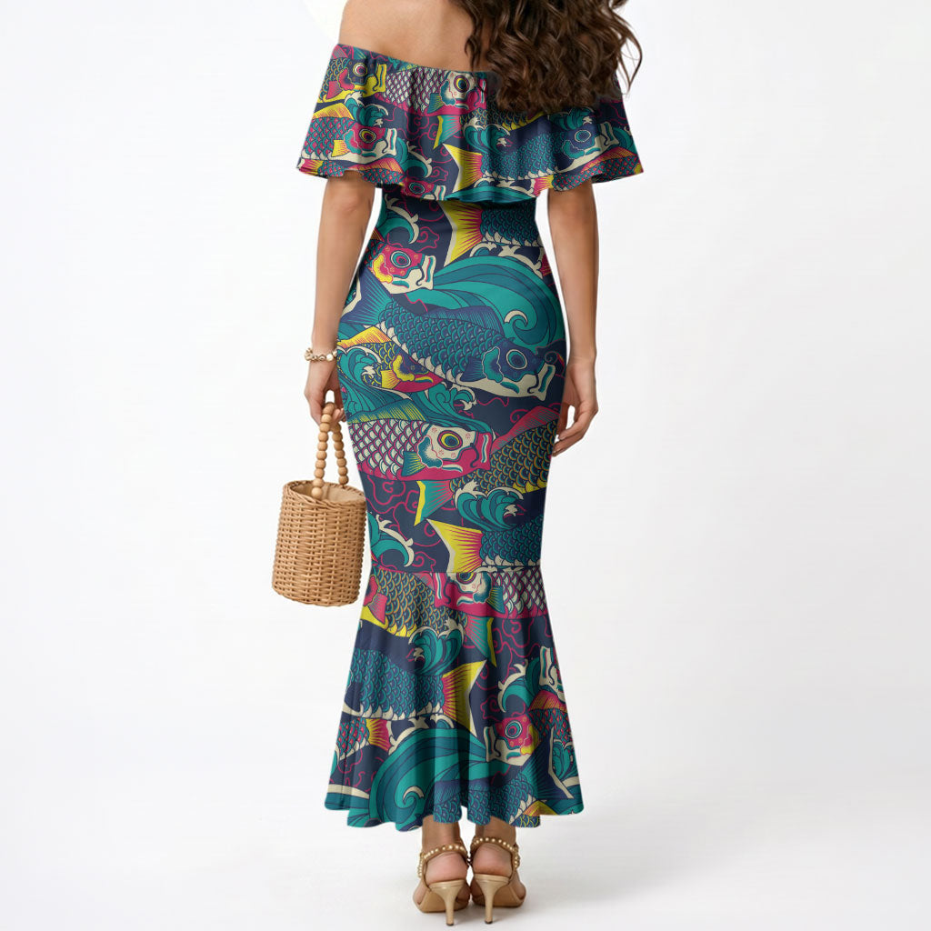 Japan Koinobori Mermaid Dress Japanese Koi Flag Waves Pattern