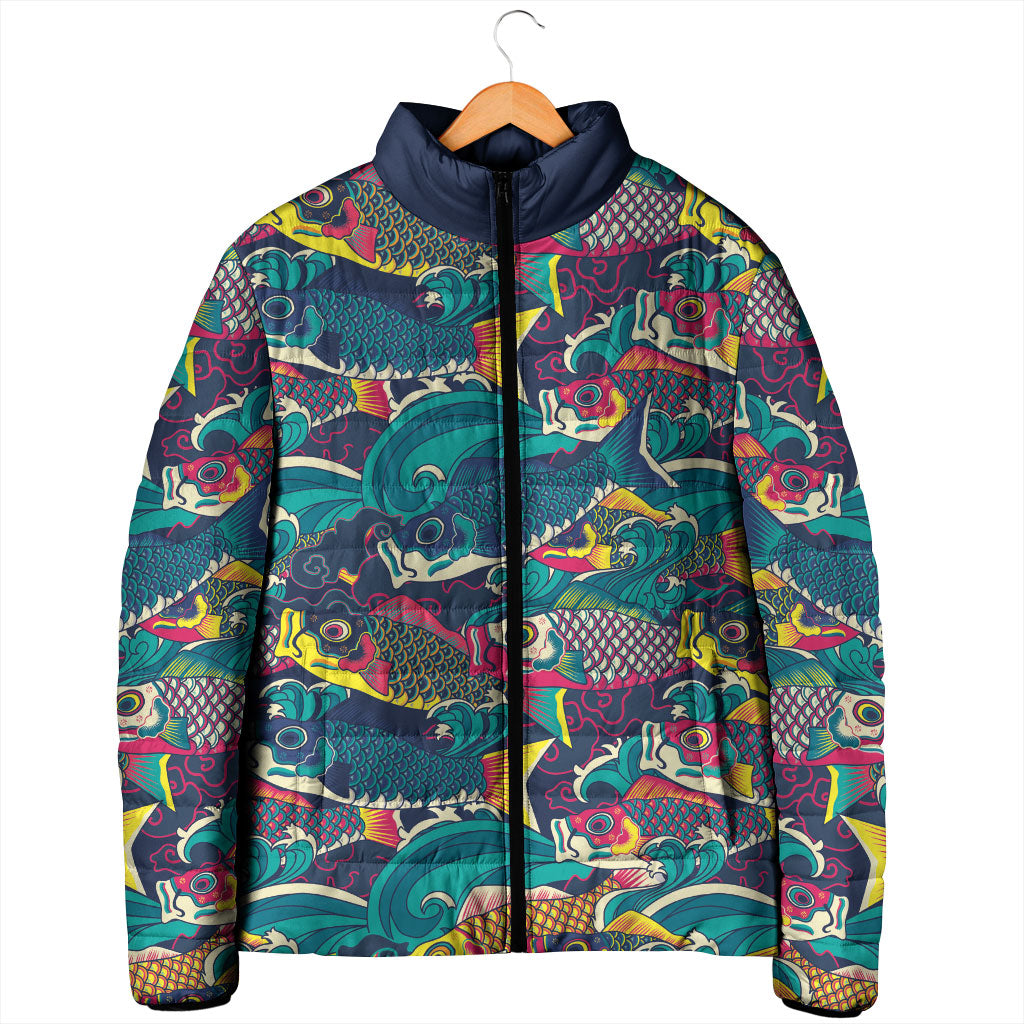 Japan Koinobori Padded Jacket Japanese Koi Flag Waves Pattern