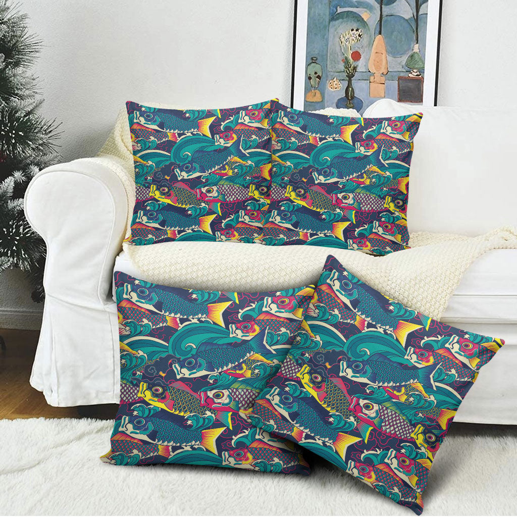 Japan Koinobori Pillow Cover Japanese Koi Flag Waves Pattern