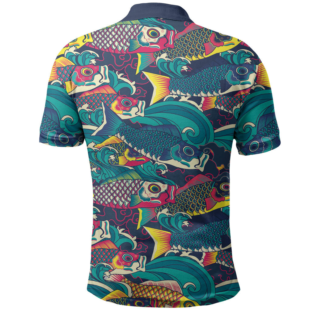 Japan Koinobori Polo Shirt Japanese Koi Flag Waves Pattern