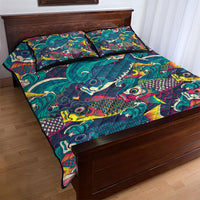 Japan Koinobori Quilt Bed Set Japanese Koi Flag Waves Pattern