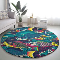 Japan Koinobori Round Carpet Japanese Koi Flag Waves Pattern