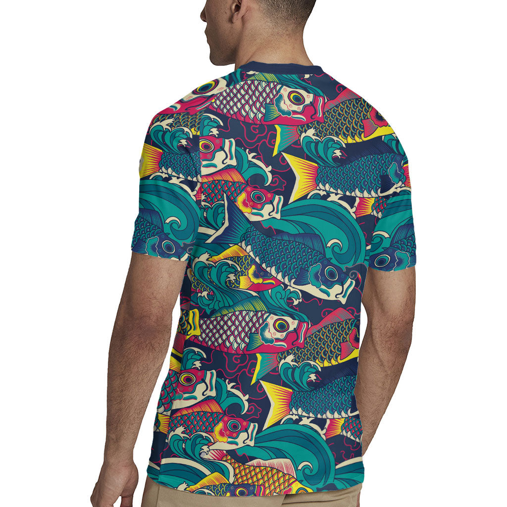 Japan Koinobori Rugby Jersey Japanese Koi Flag Waves Pattern