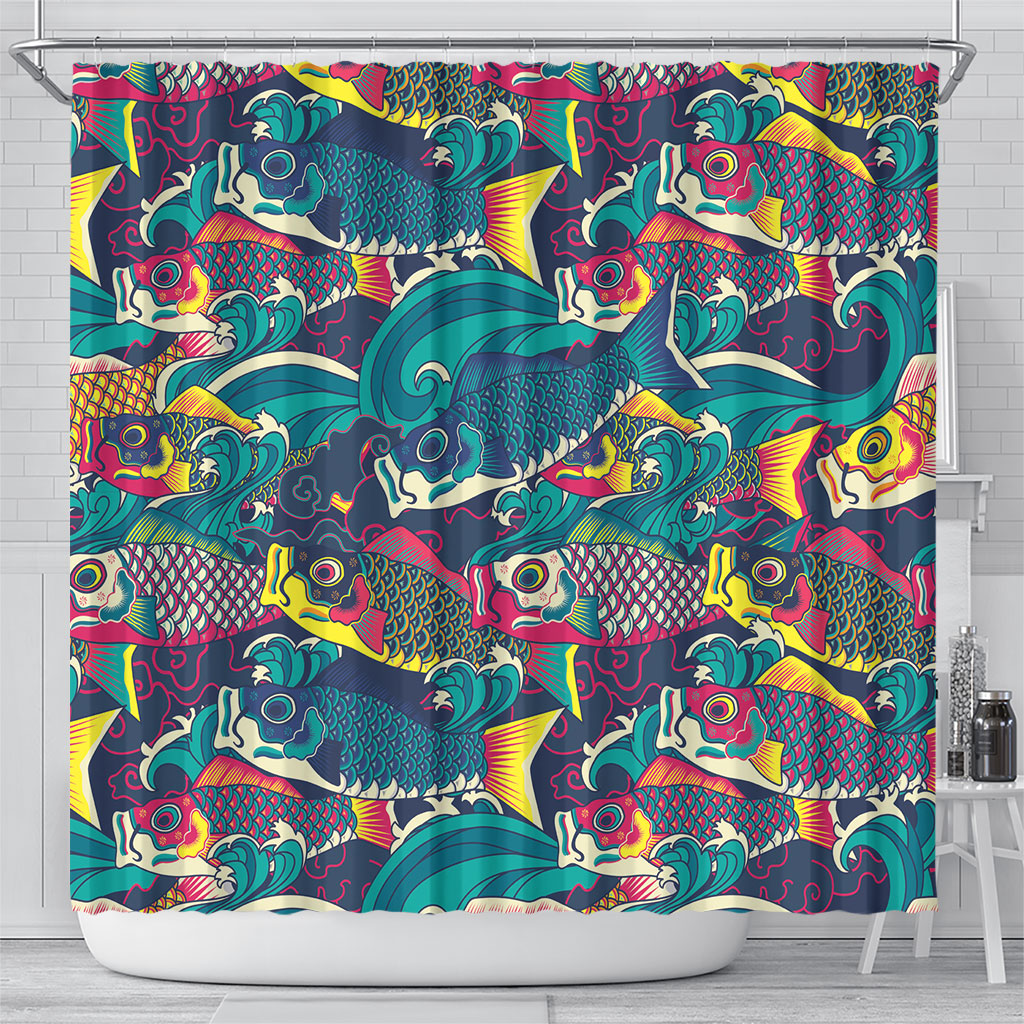 Japan Koinobori Shower Curtain Japanese Koi Flag Waves Pattern