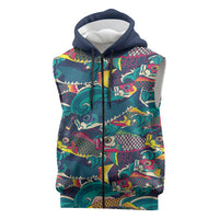 Japan Koinobori Sleeveless Zip Hoodie Japanese Koi Flag Waves Pattern