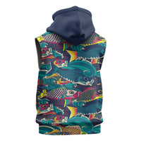 Japan Koinobori Sleeveless Zip Hoodie Japanese Koi Flag Waves Pattern