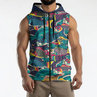 Japan Koinobori Sleeveless Zip Hoodie Japanese Koi Flag Waves Pattern