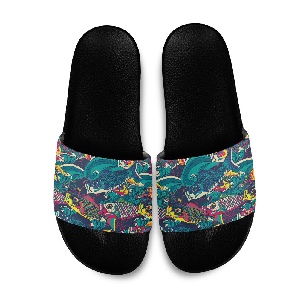Japan Koinobori Slide Sandals Japanese Koi Flag Waves Pattern