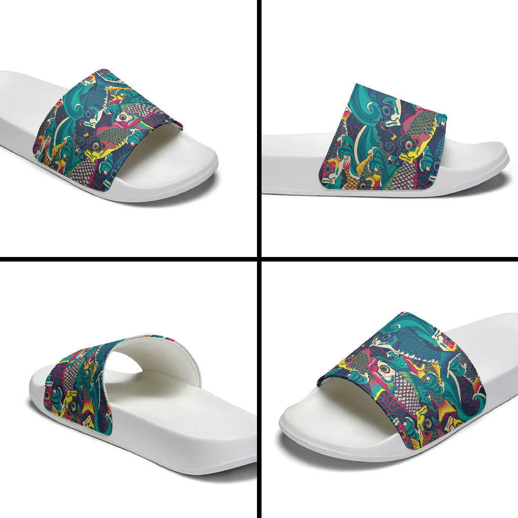Japan Koinobori Slide Sandals Japanese Koi Flag Waves Pattern