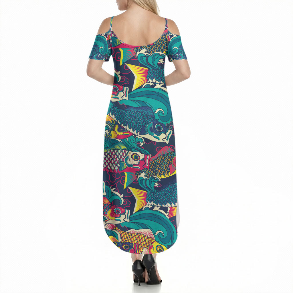 Japan Koinobori Summer Maxi Dress Japanese Koi Flag Waves Pattern