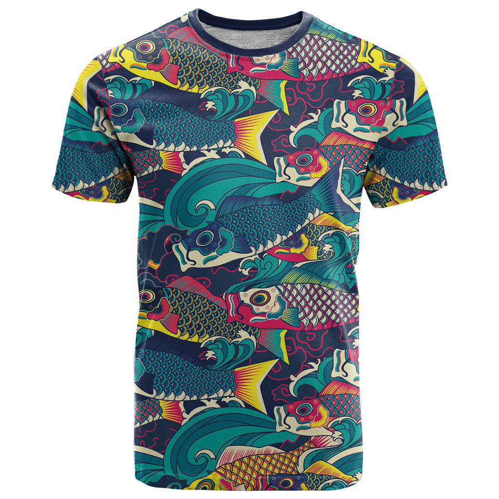 Japan Koinobori T Shirt Japanese Koi Flag Waves Pattern