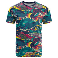 Japan Koinobori T Shirt Japanese Koi Flag Waves Pattern