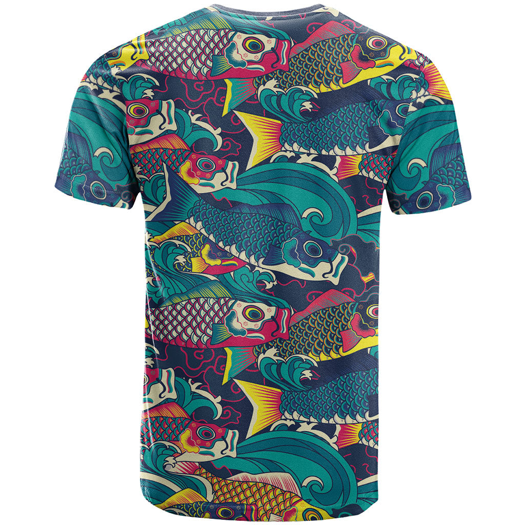 Japan Koinobori T Shirt Japanese Koi Flag Waves Pattern