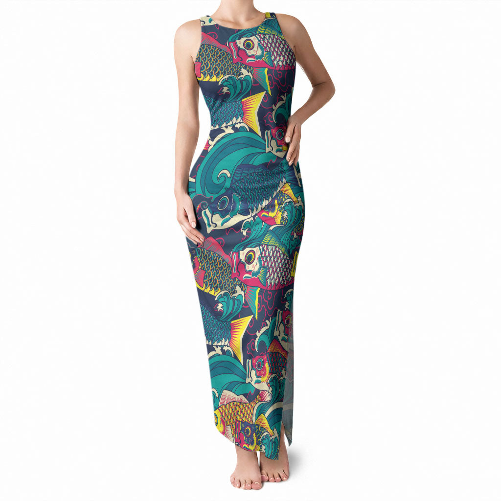 Japan Koinobori Tank Maxi Dress Japanese Koi Flag Waves Pattern