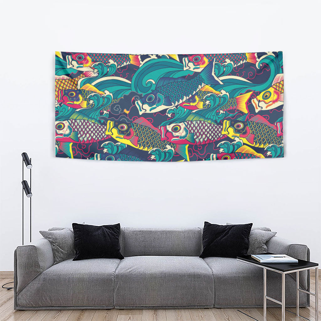 Japan Koinobori Tapestry Japanese Koi Flag Waves Pattern
