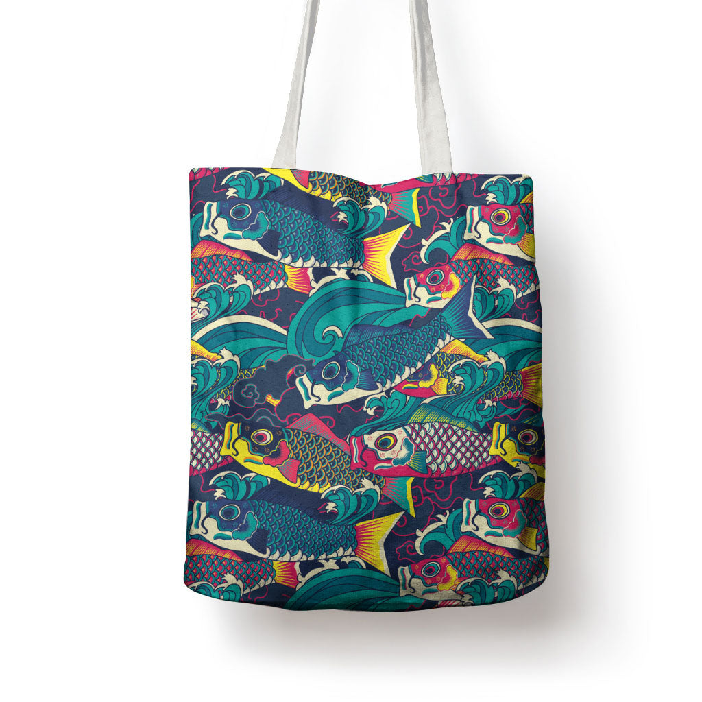 Japan Koinobori Tote Bag Japanese Koi Flag Waves Pattern