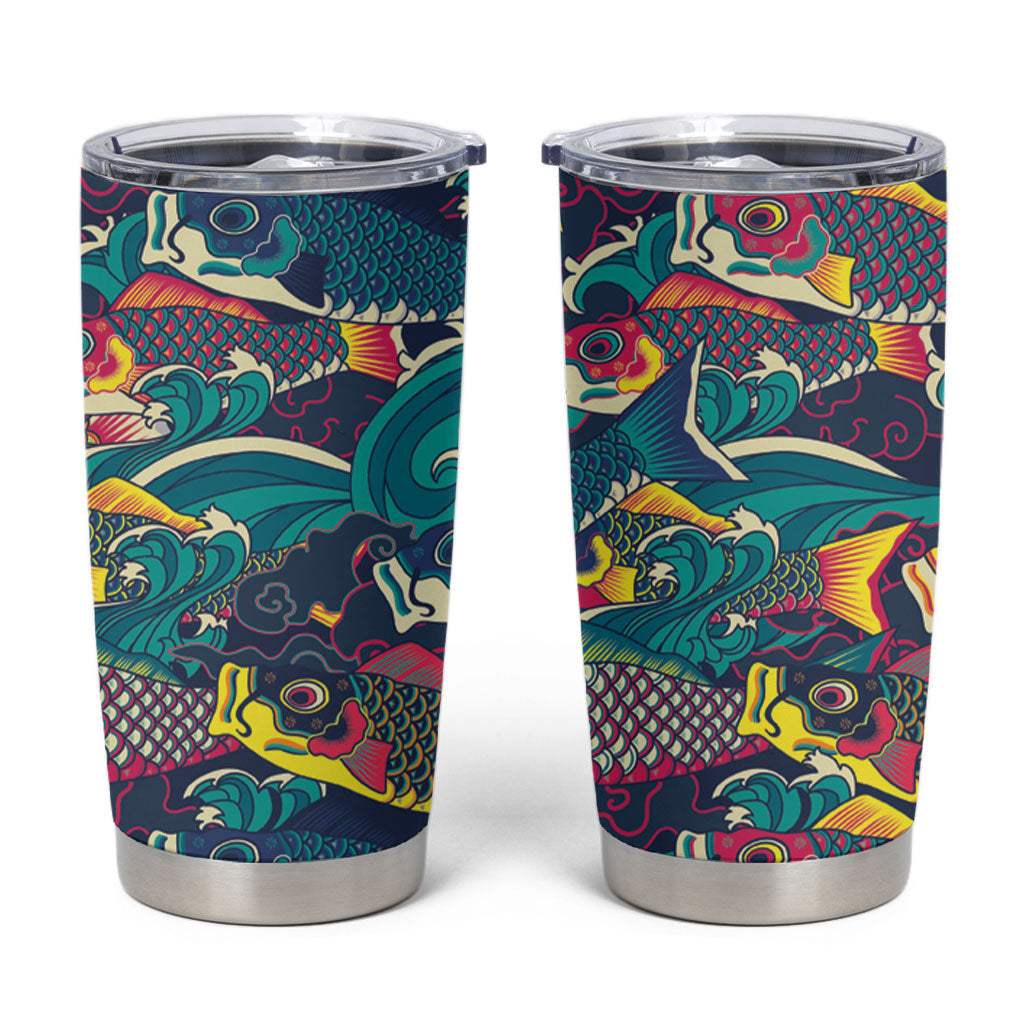 Japan Koinobori Tumbler Cup Japanese Koi Flag Waves Pattern