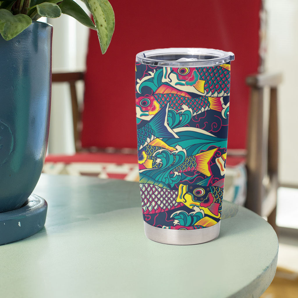 Japan Koinobori Tumbler Cup Japanese Koi Flag Waves Pattern