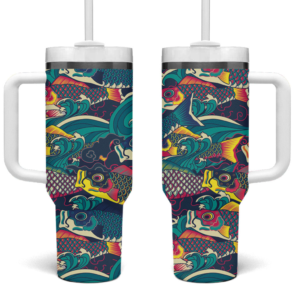 Japan Koinobori Tumbler With Handle Japanese Koi Flag Waves Pattern