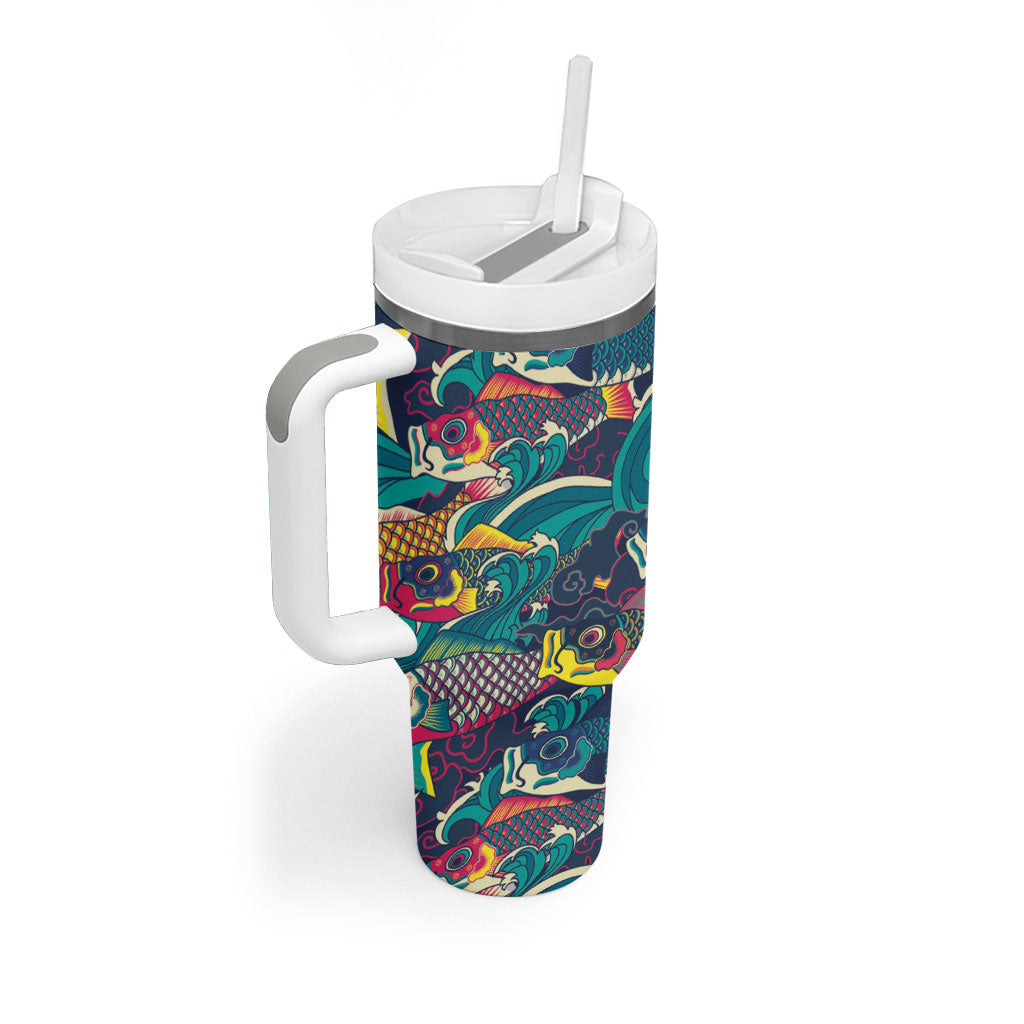Japan Koinobori Tumbler With Handle Japanese Koi Flag Waves Pattern