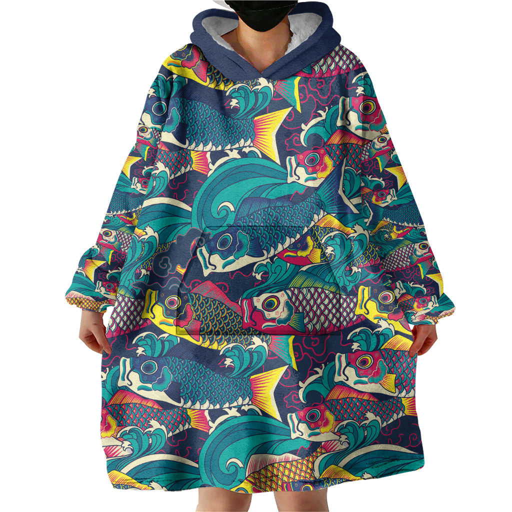 Japan Koinobori Wearable Blanket Hoodie Japanese Koi Flag Waves Pattern